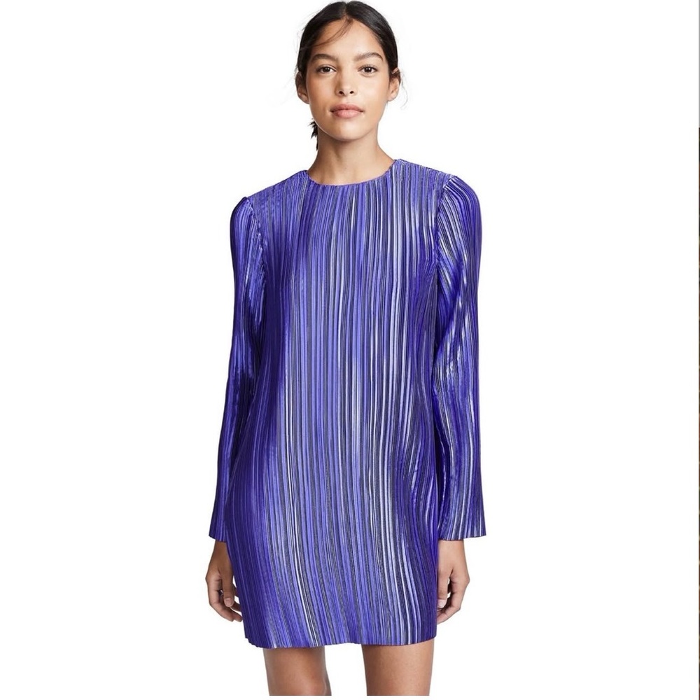 Tibi Plisse Long Sleeve Mini Cocktail Dress Pleated in Violet Purple Size 2